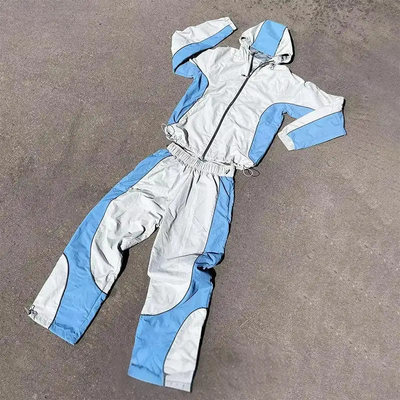 Beli Custom Sweatsuit bordir Zip Up Jaket Jogger Set Warna Blok Nylon Sweat Pants Windbreaker Tracksuit untuk Pria online manufacture