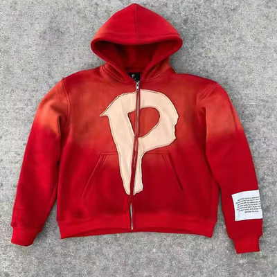 Beli Custom Vintage Fading Oversized Perancis Terry Boxy Cut Hoodie dengan Hovered Collar dan Distressed Applique Bordir online manufacture