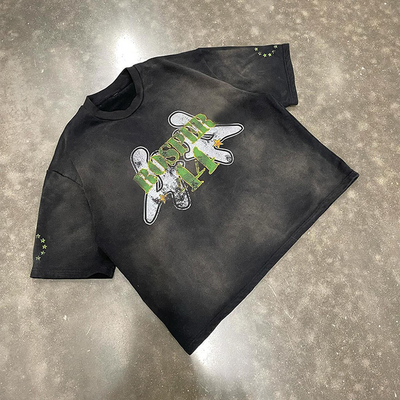 Beli Custom 100% Cotton Boxy Fit Vintage T-Shirt Cuci Asam Matahari Pudar Grafis T-Shirt Pria OEM / ODM Dukungan Layanan OEM / ODM online manufacture