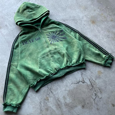 Beli Custom Reversible Reverse Weave Heavy Weight Cotton Distressed Vintage Acid Wash Oversized Box Zip Up Double Hooded Hoodie online manufacture