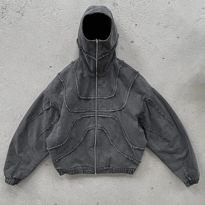 Beli Disesuaikan Batu Zipper Cuci dalam kesulitan 100% Katun Kanvas Zip Up Hoodies untuk Pria online manufacture