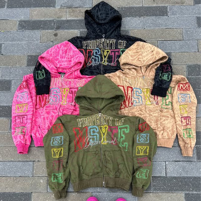 Beli Custom Logo Heavyweight 100% Katun Semua Over Print Zipper Hoodies Asam Cuci Vintage Distressed Box Zip Up Hoodies untuk Pria online manufacture