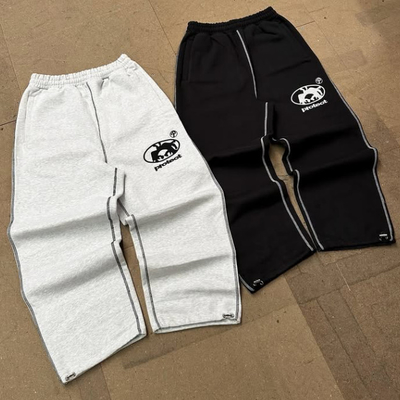 Beli Custom 500 Gsm French Terry Wide Leg Sweatpants Bordir Adjustable Drawstring Cuff Baggy Track Pants untuk Pria online manufacture