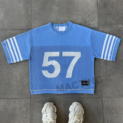 Beli Streetwear Custom T-Shirt kualitas tinggi bordir lengan pendek kotak potong katun jaring rajutan Jersey T-shirt online manufacture