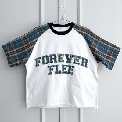 Beli Logo bordir khusus Kualitas tinggi Plaid Raglan Sleeve Flannel Baju organik berat Oversized T-Shirt kotak untuk pria online manufacture