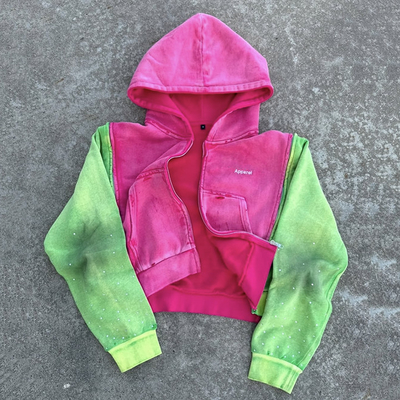 Beli Pria Custom Asam Cuci Hoodie dengan Desain Pudar dan Rhinestone Detail online manufacture