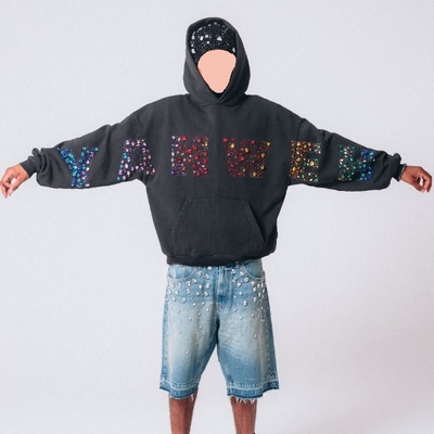 Beli Kristal Kustom Berat Vintage Y2K Streetwear Pullover Hoodie 500 Gsm Katun Terry Pria Rhinestone Hoodies online manufacture