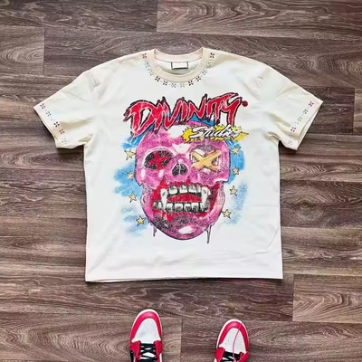 Beli Kaos Grafis Kustom T-Shirt Oversized Boxy Tee-shirt 100% Katun Rhinestone Acid Wash Drop Shoulder T-shirt untuk Pria online manufacture