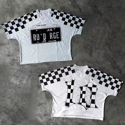 Beli Produsen T-Shirt Kustom Kotak-kotak Vintage Double Layer 100% Katun Oversized Boxy Kualitas Tinggi Streetwear Kaos Pria Crop online manufacture