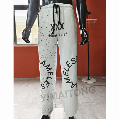 Beli Celana Jogger Pria Lurus Santai Sehari-hari dengan French Terry Putih dengan Hiasan Rhinestone online manufacture