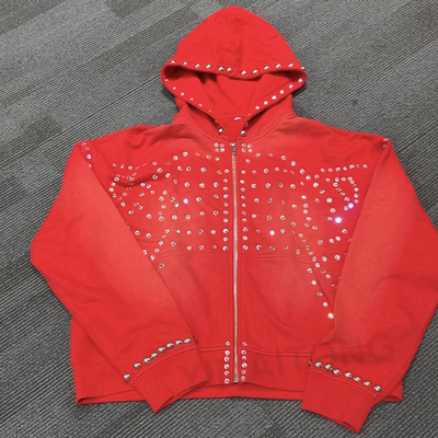 Beli Hoodie Pria Rhinestone Streetwear Kustom Berlian Pudar Matahari Jaket Longgar online manufacture