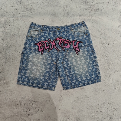 Beli Celana Pendek Jean Denim Jacquard Mewah Berkualitas Tinggi Kustom Vintage Washed Double Knee Heavy Cotton Baggy Jorts Pria online manufacture