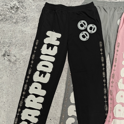 Beli Celana Jogger Bordir Applique Logo Kustom Celana Panjang Olahraga Kaki Lebar Longgar Pria online manufacture