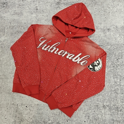 Beli Custom Luxury Diamond Oversized Baggy Boxy Pullover Hoodie Sweatshirt Vintage Streetwear Heavyweight Rhinestone Hoodie untuk Pria online manufacture