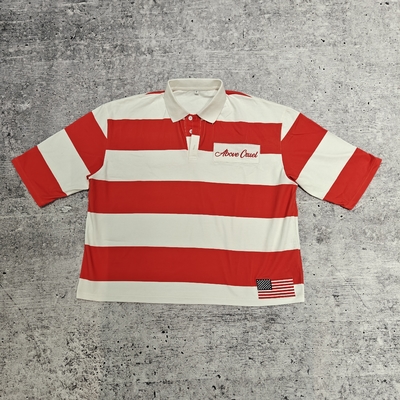 Beli Produsen Kaos T-shirt Oversized Retro Rugby Football Lapel Boxy Cropped Kemeja Kancing 100% Katun Polo Bergaris online manufacture
