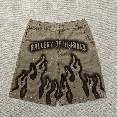 Beli Custom 2025 New Short Pants Jorts Streetwear High Waist Vintage Stone Wash Rhinestone Baggy Oversized Mens Jeans Shorts online manufacture