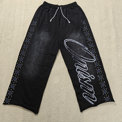 Beli Celana Jogger Kustom Celana Keringat Ukuran Besar Katun French Terry Kaki Lurus Longgar Acid Wash Flared Rhinestone Celana Keringat Pria online manufacture