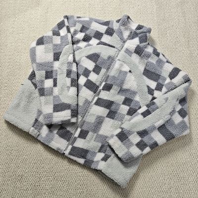 Beli Custom High Quality Streetwear Winter Patchwork Plaid Warm Fleece Zip up Fluffy Hoodie Lined Tie Dye Sherpa Jacket online manufacture