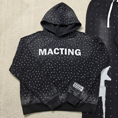 Beli Custom Applique Embroidery Distressed Rhinestone Zip up Hoodie Acid Wash Vintage Washed Fleece Streetwear Hoodie for Men online manufacture