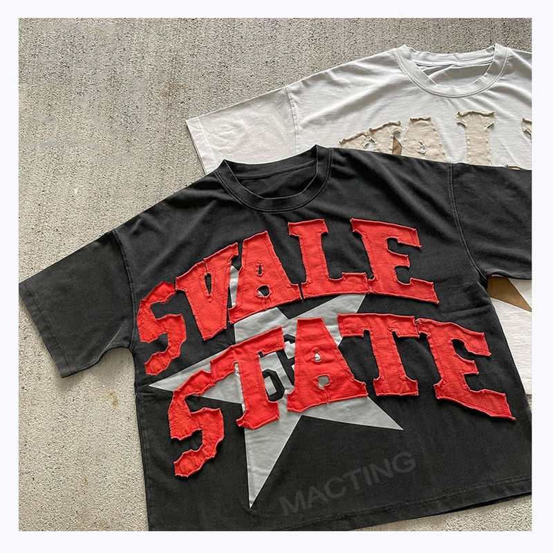 Pria T-shirt Grafis Custom DTG Cetak Vintage Distressed Patch