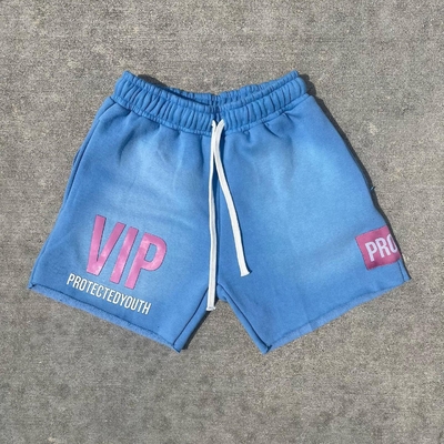 Custom Puff Print Logo Asam Cuci Celana Pendek Baju Fleece Zipper Pocket Sweat Celana Pendek untuk Pria