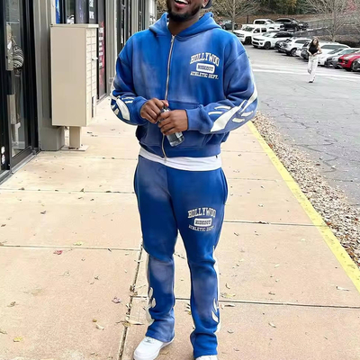 Custom Streetwear Vintage Croped Zip Hoodie dan Sweatpants Set dengan Handuk bordir
