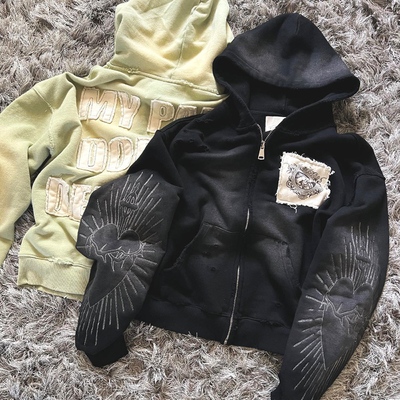 Pria Anti-Pilling Perancis Terry Oversized Box Hoodie dengan Patch Sulaman