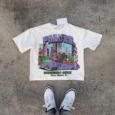 Boxy Graphic 300 gsm 100% Baju T Shirt Warna Custom Silk Screen DTG Puff Print T Shirt