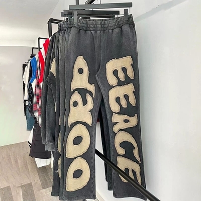 Celana Olahraga Menyala Perca Bordir Tertekan Katun Kelas Berat Kustom Regular Fit