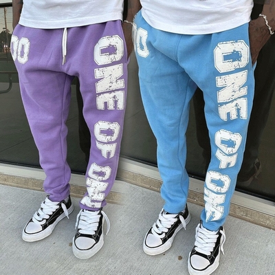 Vintage Cuci 100% Katun Unisex Joggers Celana untuk Custom Bordir Puff Print Logo