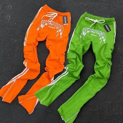 Baju renang bergaris katun untuk pria wanita Zipper Pocket Kargo Pants ditumpuk Pants bergaris bergaris