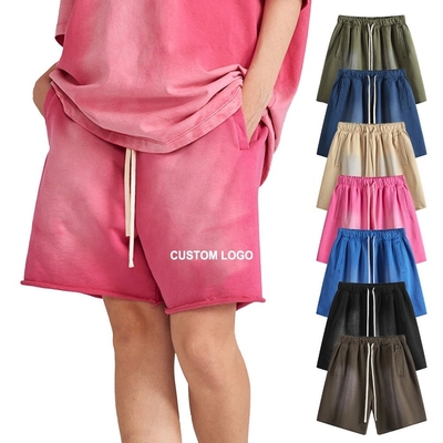 Sun Fading Cuci 3D Print Shorts Vintage Stone Acid Wash 100% Cotton Pria Shorts Panjang