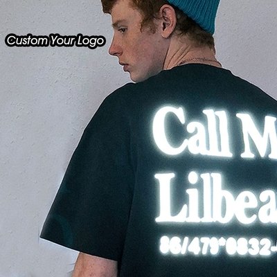 Custom Unisex Printing Graphic Luxury Heavyweight Cotton Reflective T-Shirt untuk Pria