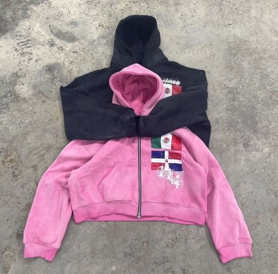 Logo Bordir Applique Kustom Hoodie Uniseks Besar Kelas Berat Lengan Ritsleting