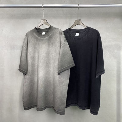 Vintage Distressed Heavyweight Cotton Blank Oversized T-Shirt Pria dengan 1000 Jumlah