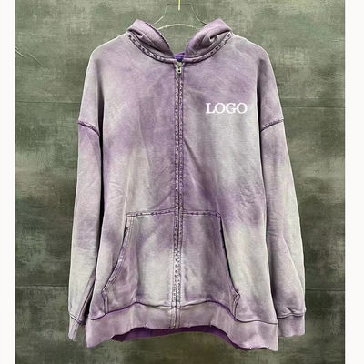 Vintage Distressed Dye Dye Zip Up Hoodies Deteksi Jarum dan Pola Khusus