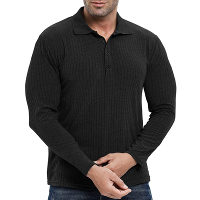 T-Shirt Polo Custom Rib Knit Pria Otot Fit lengan panjang Olahraga Tee untuk Gym dan Golf