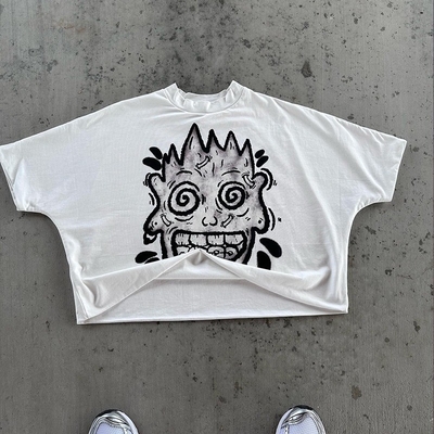 300 gsm Oversized Heavyweight 100% Baju T-Shirt dengan Custom Print Box Fit Crop Tee