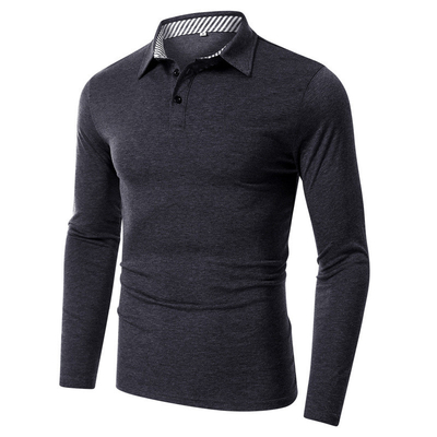 Custom Printed Long Sleeve Polo Shirts 100% Cotton untuk Pria Polo Label yang Disesuaikan