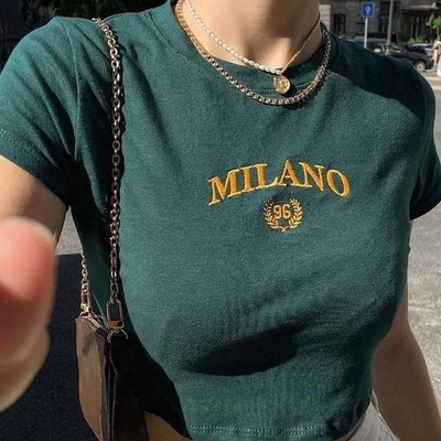 2024 Custom Bordir Letter Logo Crop Top Baby Tees Wanita Y2k Tight Tshirt
