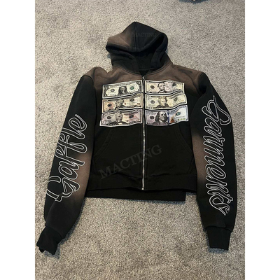 Custom 600 Gsm HeavyWeight Prancis Terry Vintage Acid Wash Miskin Matahari Lenyap Hoodie