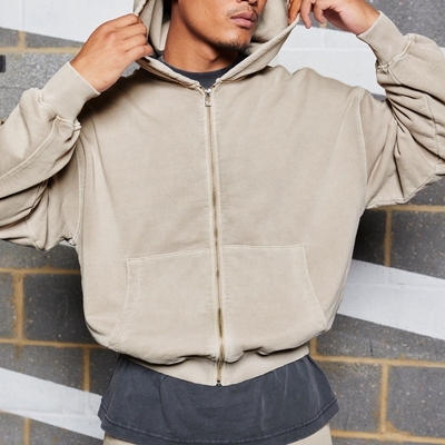Deteksi jarum Custom Streetwear Hoodie potong untuk pria dalam bahan kapas berat