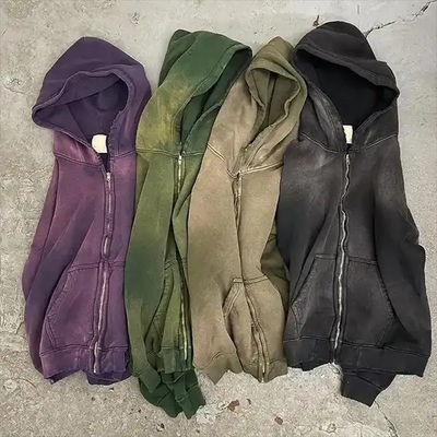 Dukungan Desain Grafis Cuci Asam Ungu Cuci Merah Merah Pudar Distressed Sweatshirt