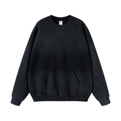 360gram Spray Dye Plain Dye Pria hitam Dipakai cuci crewneck sweatshirt lengan biasa