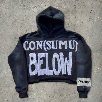 100 Hoodies Baja Untuk Pria Terry Cut Raw Hem Bordir Applique Sun Fading Acid Wash