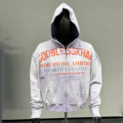 S-6XL Ukuran Khusus Hoodie Kesusahan 100% Katun Perancis Terry Matahari Lenyap Cuci Asam