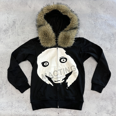 Custom Musim Dingin tebal Fux Furs Hooded Zip Up Hoodie dalam kotak potong Zipper Jaket Gaya untuk Pria