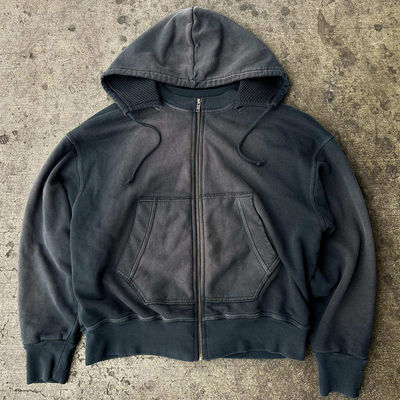 Gaya Vintage Cetak Hoodies Unisex Fleece Blank Heavyweight Perancis Terry Zip Up Hoodie