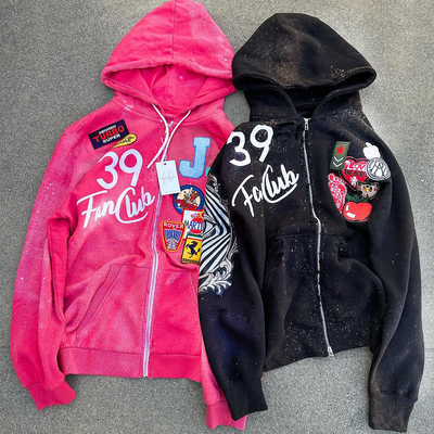 100% kapas Perancis Terry Hoodie Custom dengan berat 500gm dan Screen Printing
