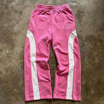 Pria Oversized Wide Leg Baggy Sweatpants dengan Logo Khusus dan Tengah Pinggang